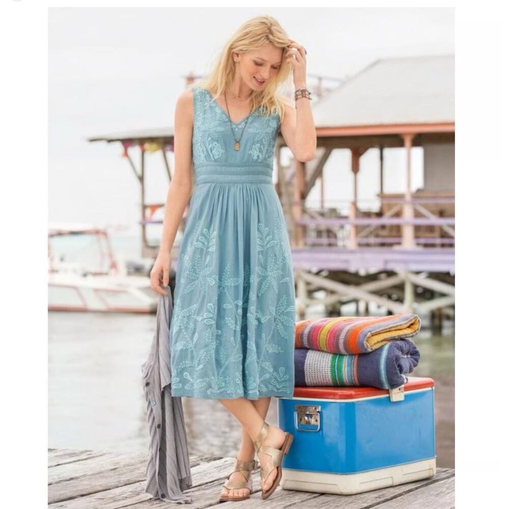 Sundance Fully Embroidered Midi Dress Size 2 Blue Lined Ethereal Fairy